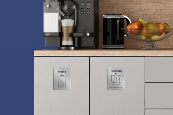 Metal recycling placards in cabinets